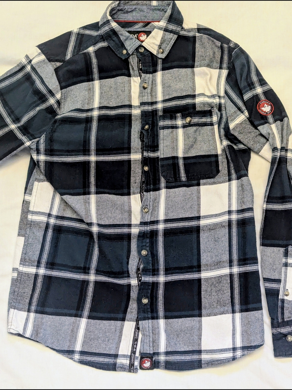 Men's Black & White Plaid Button-Up Shirt with Chest Pocket